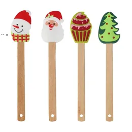 Silikon Krem Spatula Noel Ağacı Noel Baba Kardan Adam Kek Karıştırma Hamur Sıyırıcı Mutfak Pişirme Araçları Ahşap Tutma CCC353