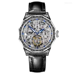 Bilek saatleri izle iskelet küresel lüks gerçek tourbillon izle Erkekler Square Gemstone ölçeği Aydınlık Punk Erkekler Mekanik Bilek Saatleri