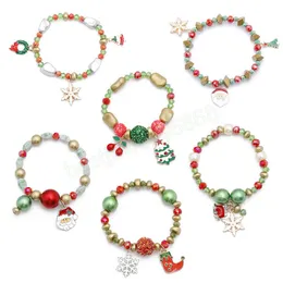Bracciale natalizio con perline colorate per donna, campana di Babbo Natale, calzini con cervo, braccialetti pendenti, ciondoli per feste di Natale, regali gioielli