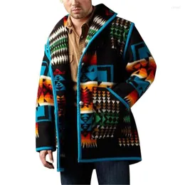 Giacche da uomo Giacca in lana con risvolto moda stampata Uomo Autunno Inverno Cappotto monopetto casual sciolto caldo Harajuku