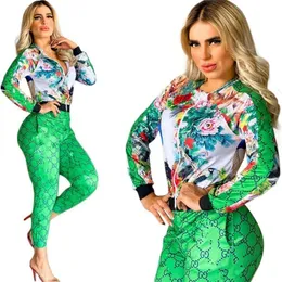 2024 Designer Brand Women Tracksuits Jogging Suit Print Jacket Pants Green 2 Piece Set Lady Outfits Långärm Sweatsuits Casual Luxury Fall Winter Clothes 8983-7