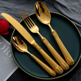 Dinnerware Sets Luxury Cutlery Set Eco Friendly Gold Western Tableware Dinner Dining Table Kitchen Spoon Geschirr EK50DS