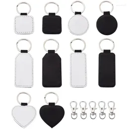 Nyckelringar 10st sublimering Keychain Blanks Blandade PU -l￤der Hj￤rta Rektangel Square Round Heat Transfer Keyring Tag