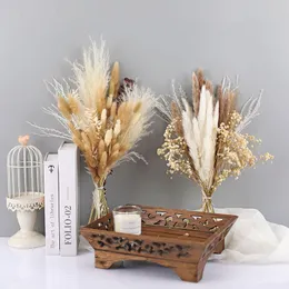 Flores decorativas grinaldas pampas orelhas de trigo de coelho grama natural de buquê seco de buquê de phragmites decoração de casamento feno para festa bohemian home 221118