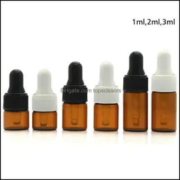 Butelka perfum 1000pc 1 ml 2 ml L bursztyn szklane butelki z kroplą butelki olejku eteryczna butelka Mała na fiolki Próbkowanie przechowywania Rra1981 Drop Deliv Dhylm