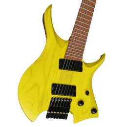 Lvybest Customized Electric Guitar 2021 Fanned frets 7 Strings Headless Yellow color Eye Poplar 5-ply Roasted Maple Neck Ergonomic New bridge