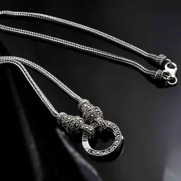 Echt Silber Lange Kette Retro Halskette Frauen S925 Sterling Silber Markasit Stein Anhänger Halskette Thai Silber Halskette Schmuck H1122284S