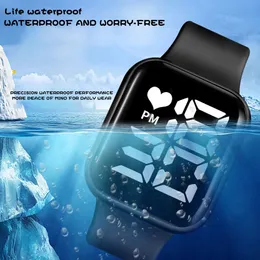 Heart Love LED LED Digitale Armbanduhren Elektronische Mode einfache quadratische Süßigkeiten Silikon Schwimmen wasserdichte Kinderarmband Uhr