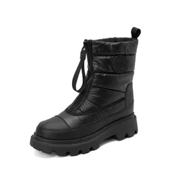 2023 new sheepskin leather Ankle Motorcycle Boots Snow booties round toes knee long Down cloth flat bottom waterproof material zipper warm and wind-proof siz 35-41