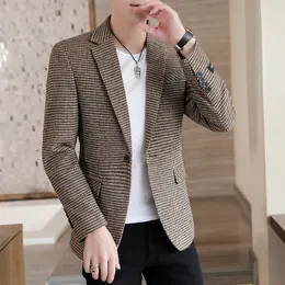 Męskie garnitury Blazers jesień mężczyzn Kurt Suit One Button Classic Houndstooth Korean Style niezbudowany męski Tuxedos Masculino 221117