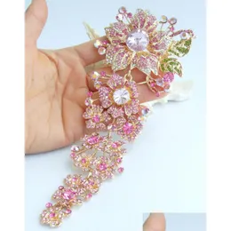 Pins Brooches Pins Brooches Gorgeous 7.28 Pink Austrian Crystal Pendant Orc Flower Brooch Pin Ee04704C4 Drop Delivery Jewelry Dhspf