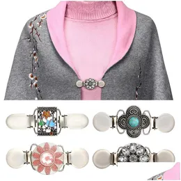 Pins Brooches Pins Brooches Metal Suspender Vintage Sweater Shawl Clip Dresses Cardigan Collar Flower Patterns Women Girls Drop Del Dhjyl