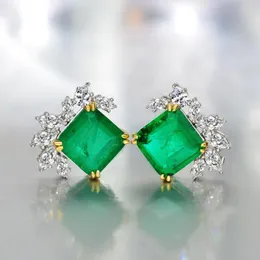 Stud Earrings 2022 Trend Women's 925 Silver Stamp 10 10mm Natural Stone Emerald Lab Diamond Wedding Party Earring Fine Jewelry
