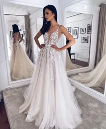 Свадебное платье V-образное вырезок с кружевными аппликациями 3D цветы Тул-оргзан складки великолепные свадебные платья очаровательны для женщин