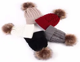 Kış sahte kürk ponpom top örgü Beanies şapka yeni doğan bebek çocuklar için yünlü sıcak tığ işi kapakları xmas hediye9954171