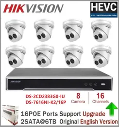 Hikvision 16CH 4K Network POE NVR Kit CCTV Security System 8PCS WDR Fixed Turret Camera With Buildin Microphone Wireless Kits