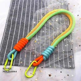 1pc alças de telefone celular encantos cor fluorescente móvel tecer corda de mão curta mole para cordão chave anti-stress cintura sacos decorativos