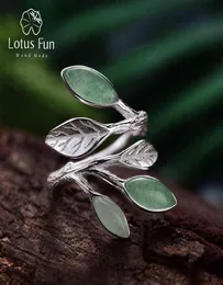 Lotus Fun Real 925 Sterling Silber Open Ring Naturstein handgefertigtes Design Fein Schmuck Spring in den Luftblättern Ringe für Frauen5172524