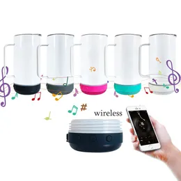 Bicchiere con altoparlante Bluetooth a sublimazione da 14 once Bicchiere DRITTO a sublimazione Bicchieri musicali intelligenti senza fili Bottiglia d'acqua intelligente in acciaio inossidabile con coperchi e cannucce