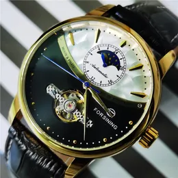 ساعة Wristings Forsining 2022 Top Brand Automatic Watch for Men Moon Phase Heteedon Watches Mechanical Watches Disual Leather Band Horloges Man Clock