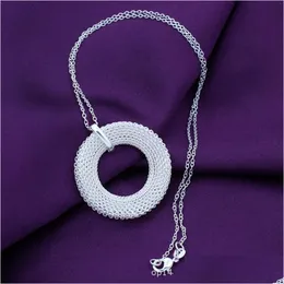 Naszyjniki wisiorek 925 Sterling Sier Naszyjnik Łańcuch węża dla kobiet wisiorek Mody Cute Simple Mesh Circle Nest Wedding Jewelry Dhw5j