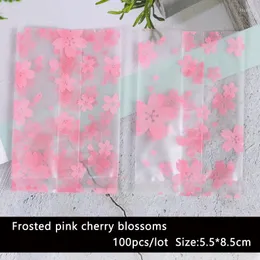 Gift Wrap 100pcs/lot Cookies Bag Handmade Beauty Transparent Falling Cherry Blossoms Homemade Baking Biscuit Party Supplies Candy