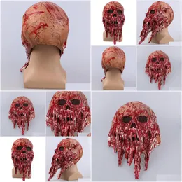 Partymasken Halloween Scary Adts Männer Blutige Zombie-Skelett-Gesichtsmaske Kostüm Horror Latexmasken Cosplay Fancy Masquerade Props T200 Dhehl