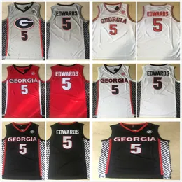 Genähte NCAA Anthony 5 Edwards Basketballtrikots College #5 Rot Weiß Grau Genähte Jerseyhemden Herren S-2XL