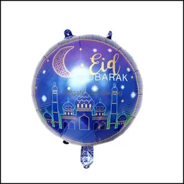Decorazione per feste 18 pollici rotonda Eid Mubarak Foil Balloons Decorazione Hajj Star Moon Helium Balloon Ramadan Kareem Al Fitr Forniture 528 Dhbxg