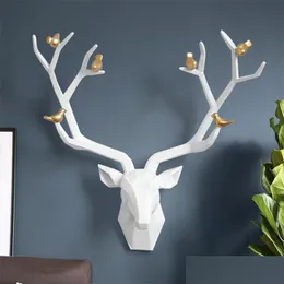 Nyhetsartiklar Harts 3D Big Deer Head Home Decor för väggstaty Dekoration Tillbehör Abstract Scpture Modern Animal Room T200331 D DHUXC