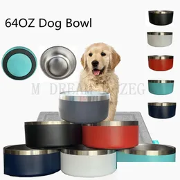 Dog Bowls Feeders Dog Bowl 64oz 1800 ml 304 Rostfritt st￥lmatare Petmatning Feeder Water Food Station Solution Puppy Supplies D DH3AS