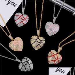 Pendant Necklaces Broken Heart Necklaces Iced Out Pendant Hip Hop Jewelry Women Fashion Bling Necklace Crystal Rhinestone Love Charm Dhq6M