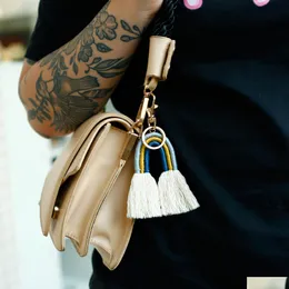 Nyckelringar Handgjorda Boho Rainbow Tassel Key Ring Bag h￤nger Gold Keychain Holder Fashion Jewelry Gift Drop Delivery Dhuri