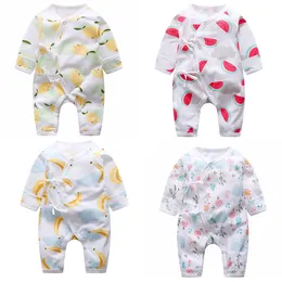 Dompers Baby Kind V-образный комбинезон рожден милый мультфильм фрукты с длинным рукавом хлопчатобумажную детскую одежду для монахи для монаха пижамы 221117