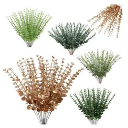 Decorative Flowers Artificial Eucalyptus Leaves Fake Plant Green Branch For Christmas Wedding Party Home Garden Decoration Wreath Flower GC1811