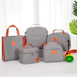 Conjuntos de vajilla Moda Portátil Oxford Tela Aislada Térmica Refrigerador Bolsa de almuerzo Bolsa para mujeres Trabajo Picnic Oficina