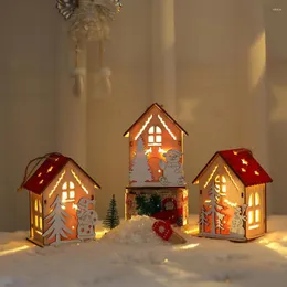 Christmas Decorations 1Pc Glowing Wooden Cottage Pendant LED Light Red House Hanging Ornaments Home Party Tree Decor 2023 Navidad