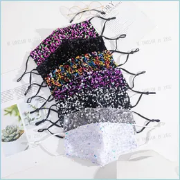 Designer Maschere Moda Bling Maschera Lavabile Riutilizzabile Pm2 5 Cura del viso Scudo Paillettes Lucido Er Non includere il filtro Drop Delivery Home Ga Dhqfl