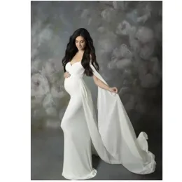 Abiti premaman sexy senza spalline per servizio fotografico Abito lungo fantasia gravidanza in chiffon Donne incinte Maxi abito Fotografia Prop 2621 E3