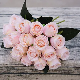 Ghirlande di fiori decorativi 9/12/18 pz / lotto Bouquet da sposa artificiale Bianco Rosa Thai Royal Rose Fiori di seta Decorazione domestica Decorazioni per feste 221118