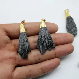 Hänge halsband naturliga sten svart turmalin guldfärg pläterad oregelbunden form för diy halsband örhängen gåva smycken 5 st