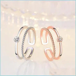 Bandringe 18 Karat Roségold Dual Layer Ring Band Finger offen verstellbar Diamantringe Verlobung Modeschmuck Geschenk Drop Lieferung Dhm8H