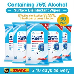 50st Alkohol Detergent Wipes 75% Super Soft Desinfection Antiseptic Pads Stora våta våtservetter 8x6 Sterilisering First Aid Clean242a