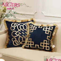 Travesseiro de travesseiro Avigers almofada bordada de luxo Ers Veet Tassels travesseiros Caso Casa decorativa Sofá europeu Pillows Blue Bro Dhwtu