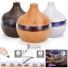 Эфирные масла Диффузоры 300 мл USB -увлажнитель Air Electric Aroma Diffuser Mist Wood Grain Mini Mini имеет 7 светодиодный свет для автомобильного домашнего офиса 221118