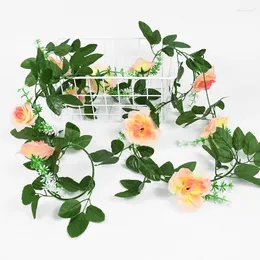 Fiori decorativi 2.2M Fiore artificiale Rose Vine Ivy Silk Fake Hanging Wall Decorazioni romantiche per feste di matrimonio