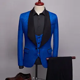 Mens Suit Blazers 캐주얼 부티크 비즈니스 칼라 슈트 남성 Jacquard Dark Pattern Jacket Pants Vest 3 PCS Set 221117