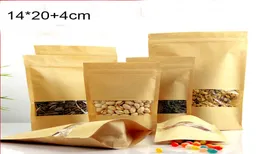 100pcslot Brown stand up Kraft paper Zip Lock bags with Clear Window 1420cm4 craft paper corn flakescoffee bean zipper pouch1100960