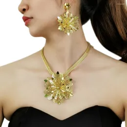 Orecchini di collana set Romantique Flower Flower Big Tipant Collar for Women Dichiarazione Gold Color Fashion Jewelry Bridal