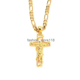 F Guld G Korshänge Jesus Crucifix Ram Italiensk Figaro Länkkedja Halsband 9 k Solid Fin Gul THAI BAHT200d